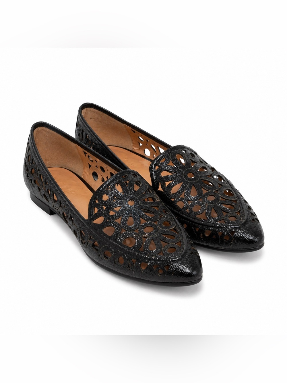 KATE SPADE Laser Cut Flats Black Leather Pointed Toe Loafer Size 6.5